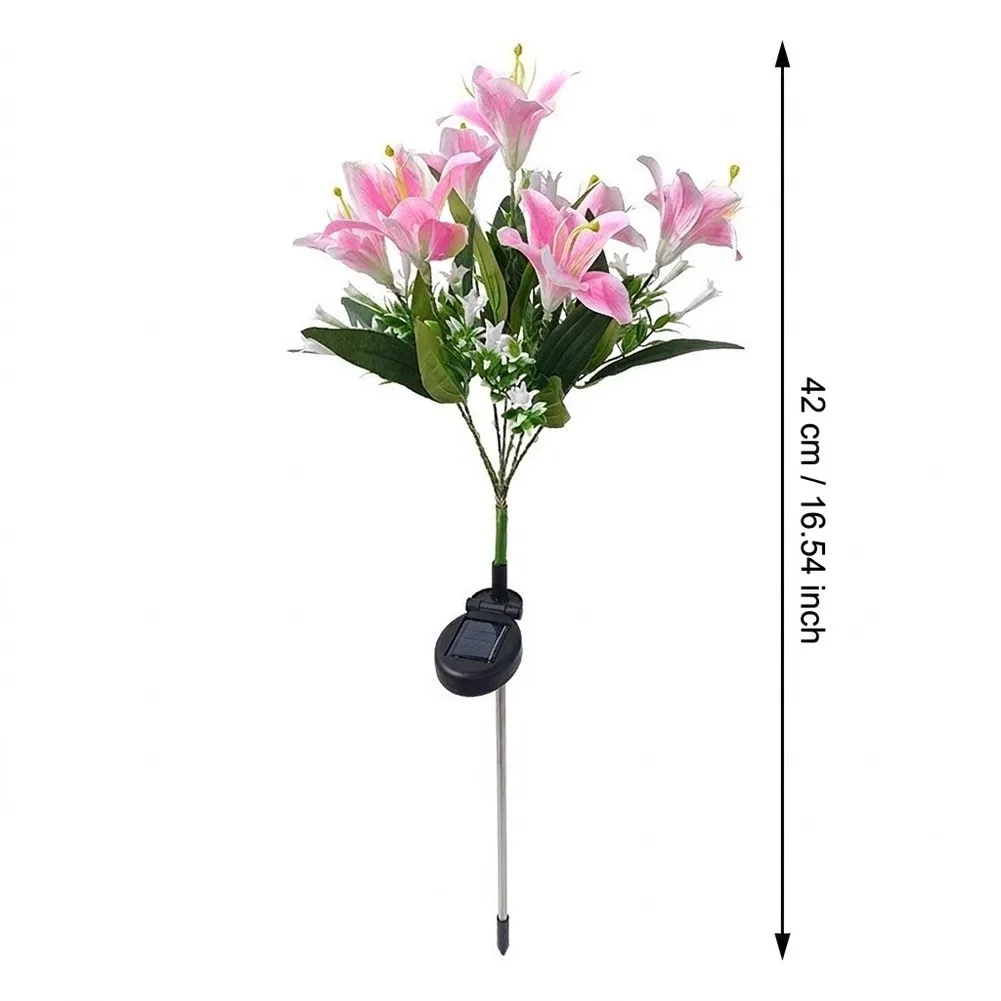 7 Head Solar-Powered Stake Lamp with Petal-Style LED Configuration for Warm Glow Garden Yard and Patio Lighting