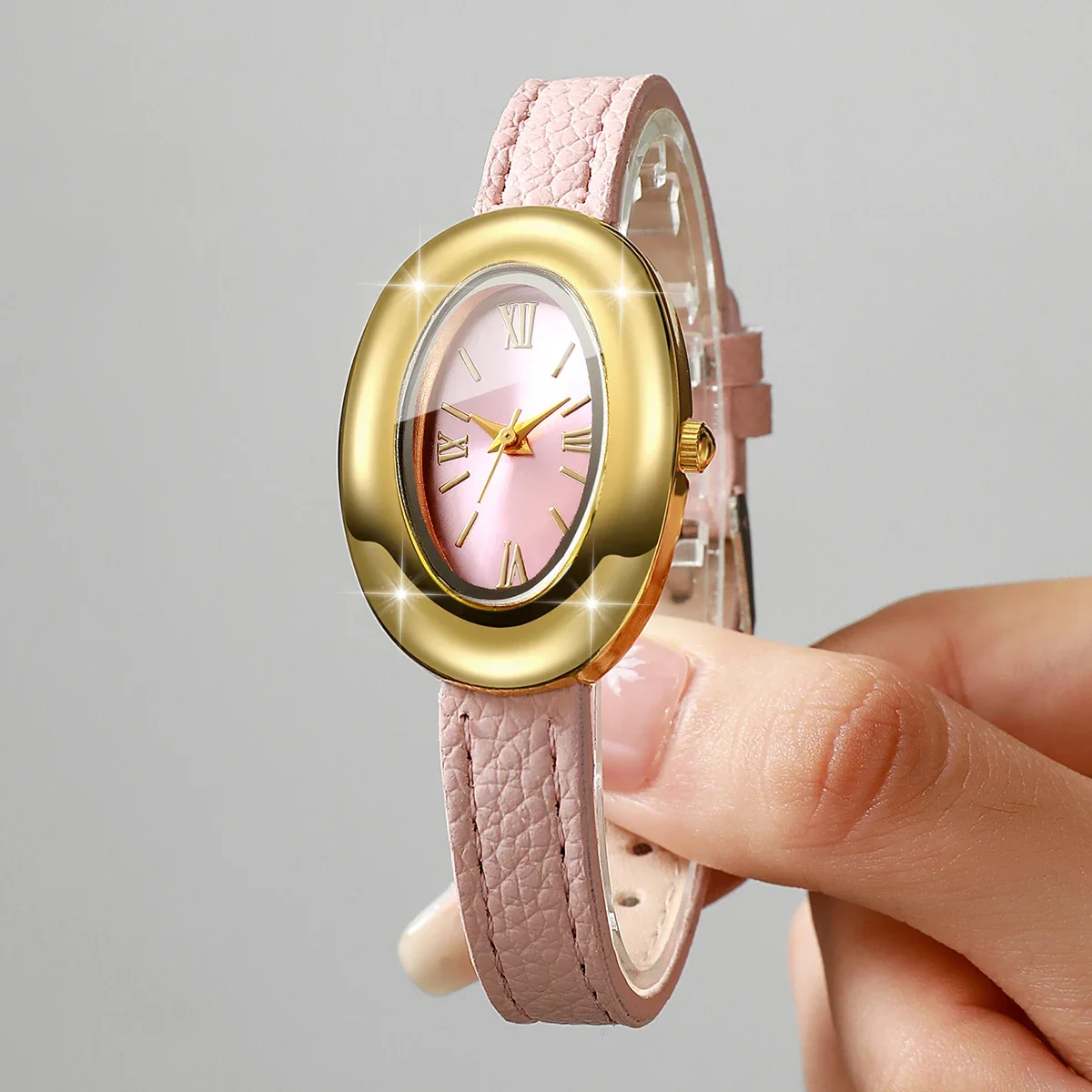 Elegant Oval Dial Women Watches Ultra-thin Leather Strap Roma Ladies Quartz Wristwatches Clock Gift Relogio Feminino（Without Box