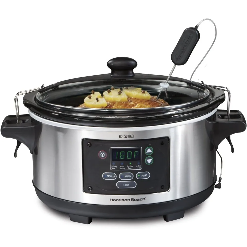 Esqueça Digital Programável Slow Cooker Lock, Conjunto Portátil de 6 Quartos, Lava-louças Crock e Tampa, Sonda de Temperatura