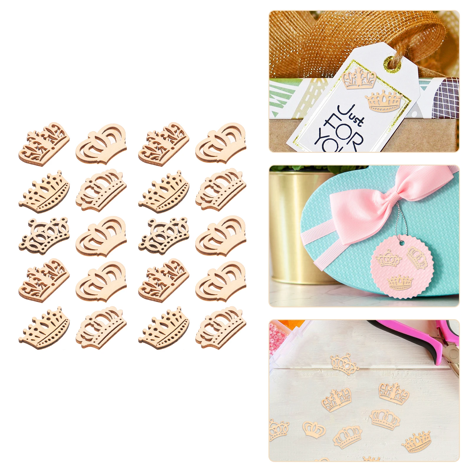 

50pcs Hollow Out Crown Wooden Cutouts Craft Embellishments Premium Wood Ornament Diy Manual Accessories Smooth Cutting Family
