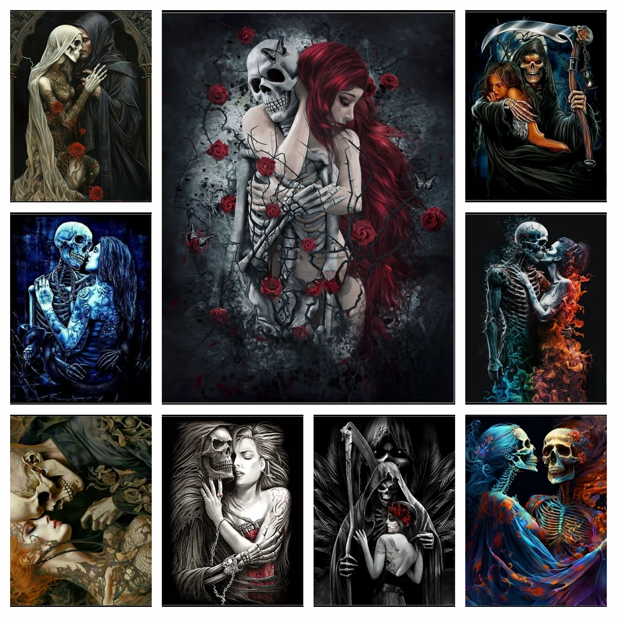 

Готический череп, пара любви, полная круглая дрель, 5D DIY алмазная живопись, художественная мозаика, домашний декор, подарки безрамные