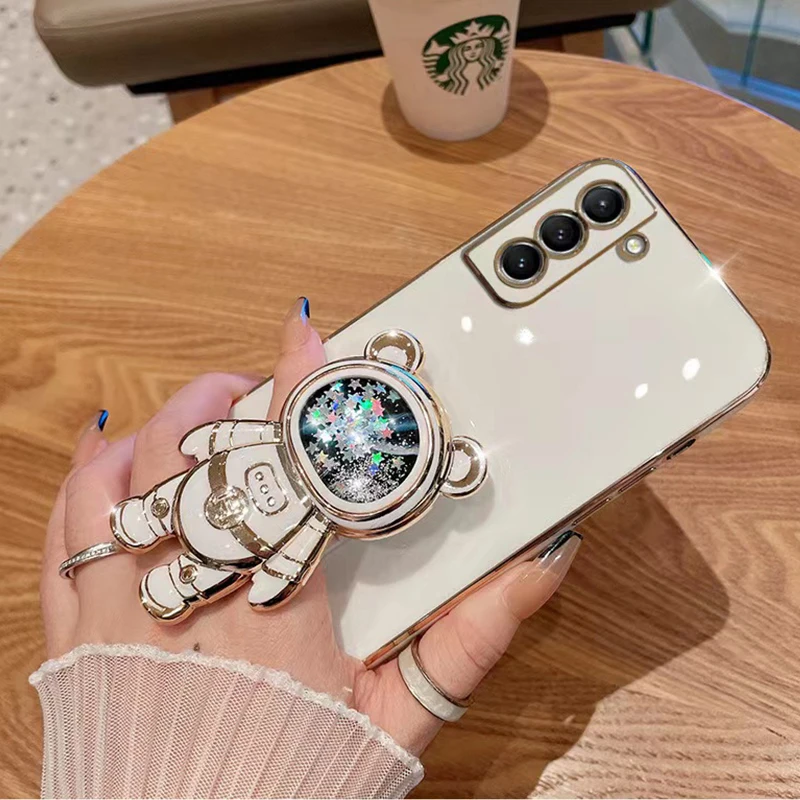 Cute Bear bracket Plating Phone Case For Samsung Galaxy S25 Edge S21 S20 FE Note 20 10 Plus S23 S22 S24 Ultra S25 Plus Cover