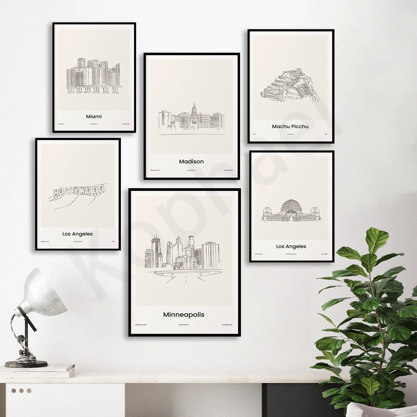 Milwaukee Miami Milford Sound Mexico Marrakech Melbourne Madrid Madison Machu Picchu Los Angeles . City Travel Line Map Poster