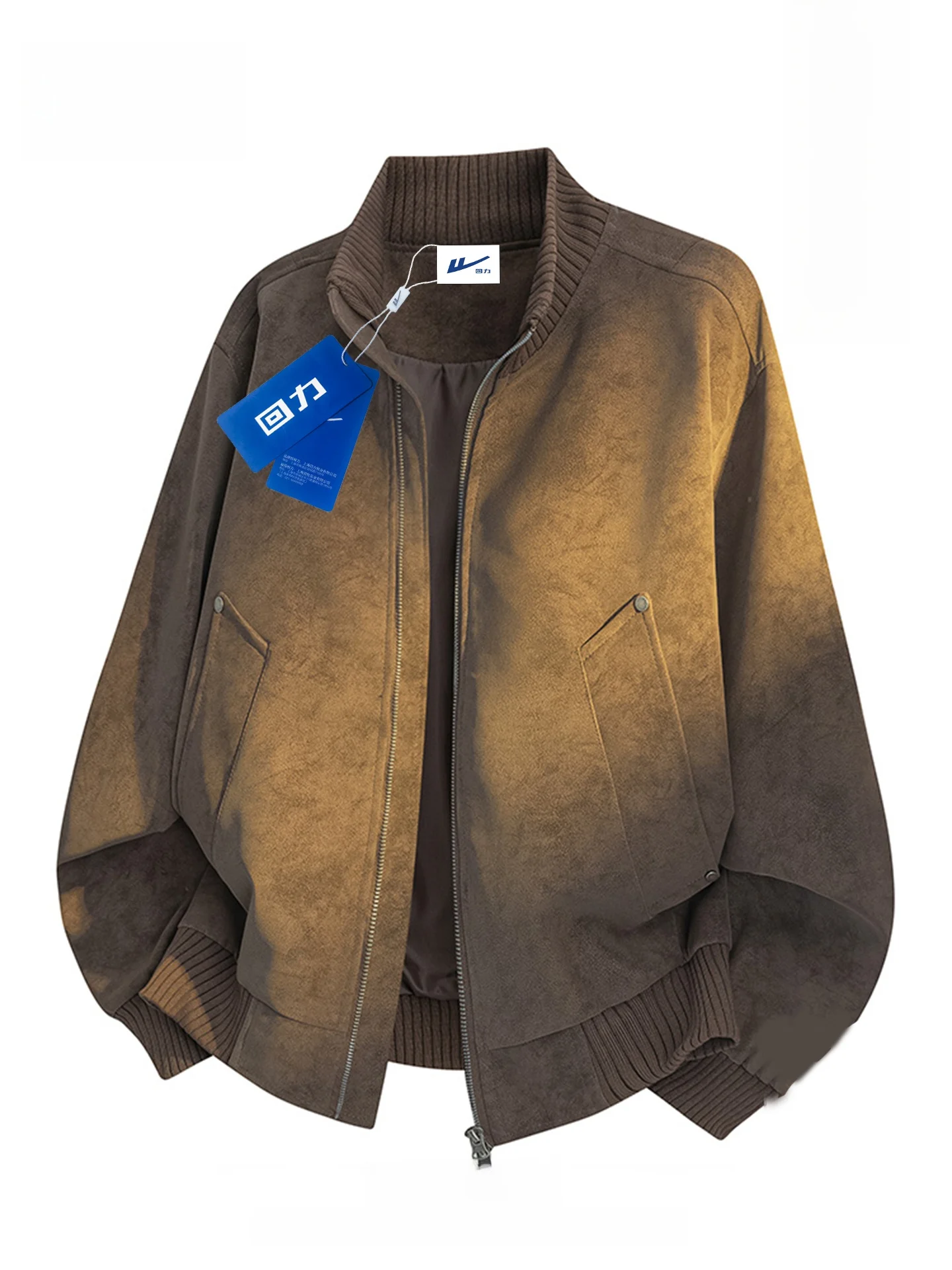 

Warm Thiened Fce Lined Men's Jaet Retro American Sle Motorcycle PU Leather Coat Stand Collar Winter Outerwear Coat