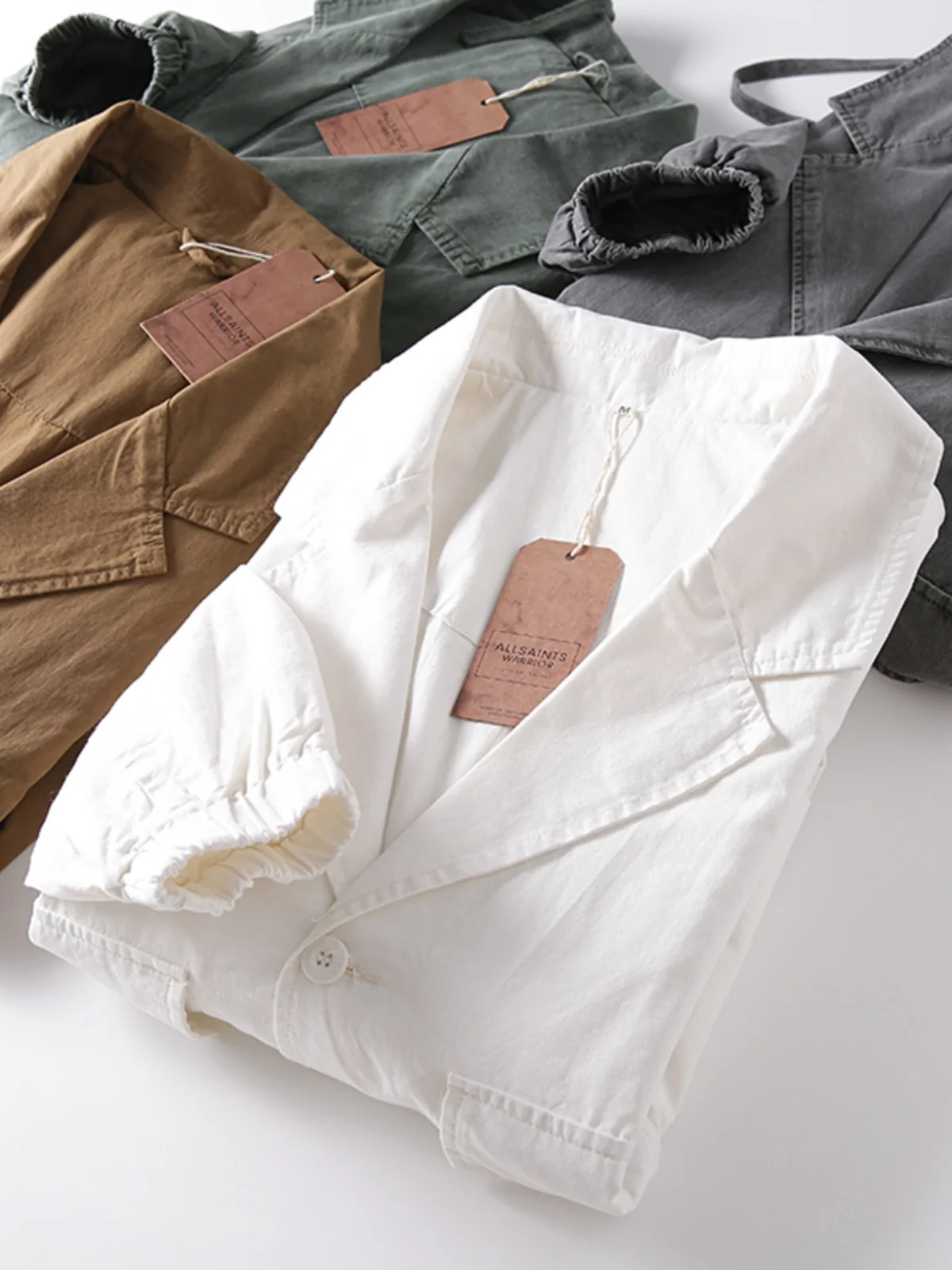 

Ретро-японская мужская хлопковая рабочая куртка с эффектом потертости, удобная для ношения, осенняя, с длинными рукавами, приталенного кроя