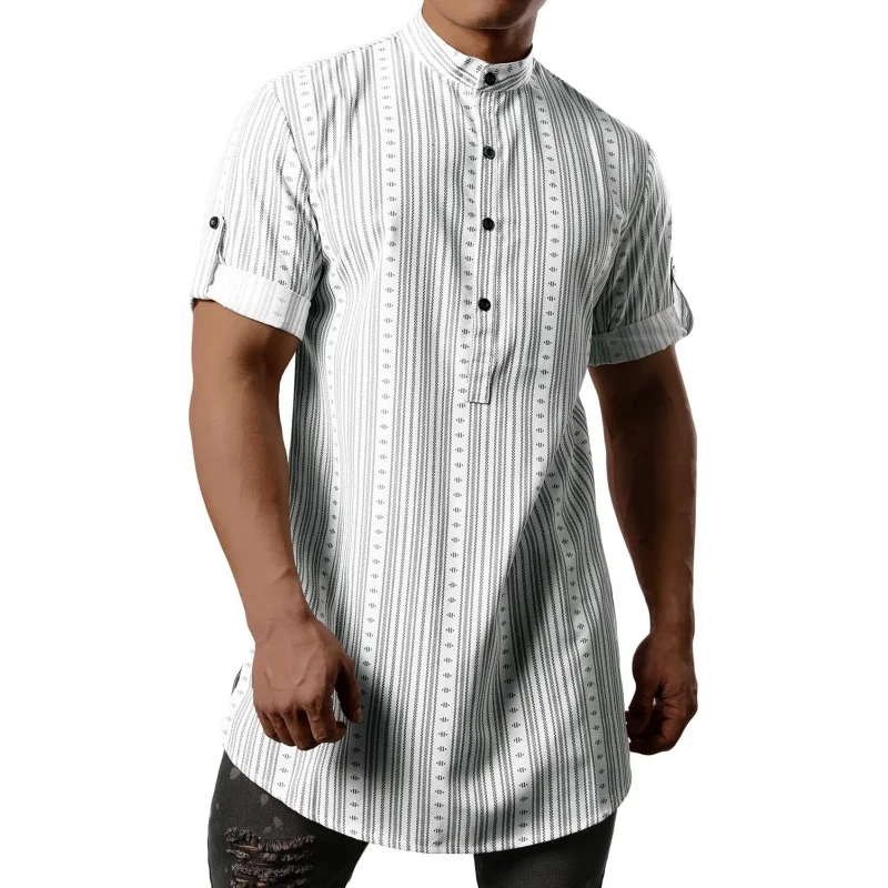 

Mens Striped Henley Shirt Short Sleeve Traditional African Style Dashiki Shirts