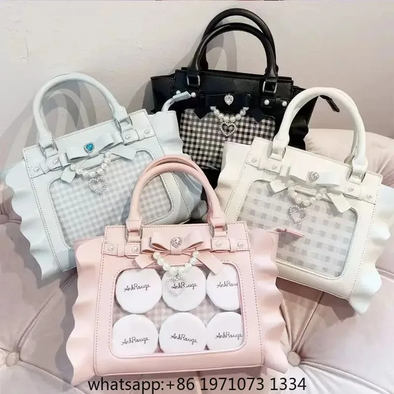 Harajuku Square Pink Ita Bag Women New Japanese Pearl Handle Messenger Bag Wallet Female Sweet Cute Crossbody Bags Aesthetic