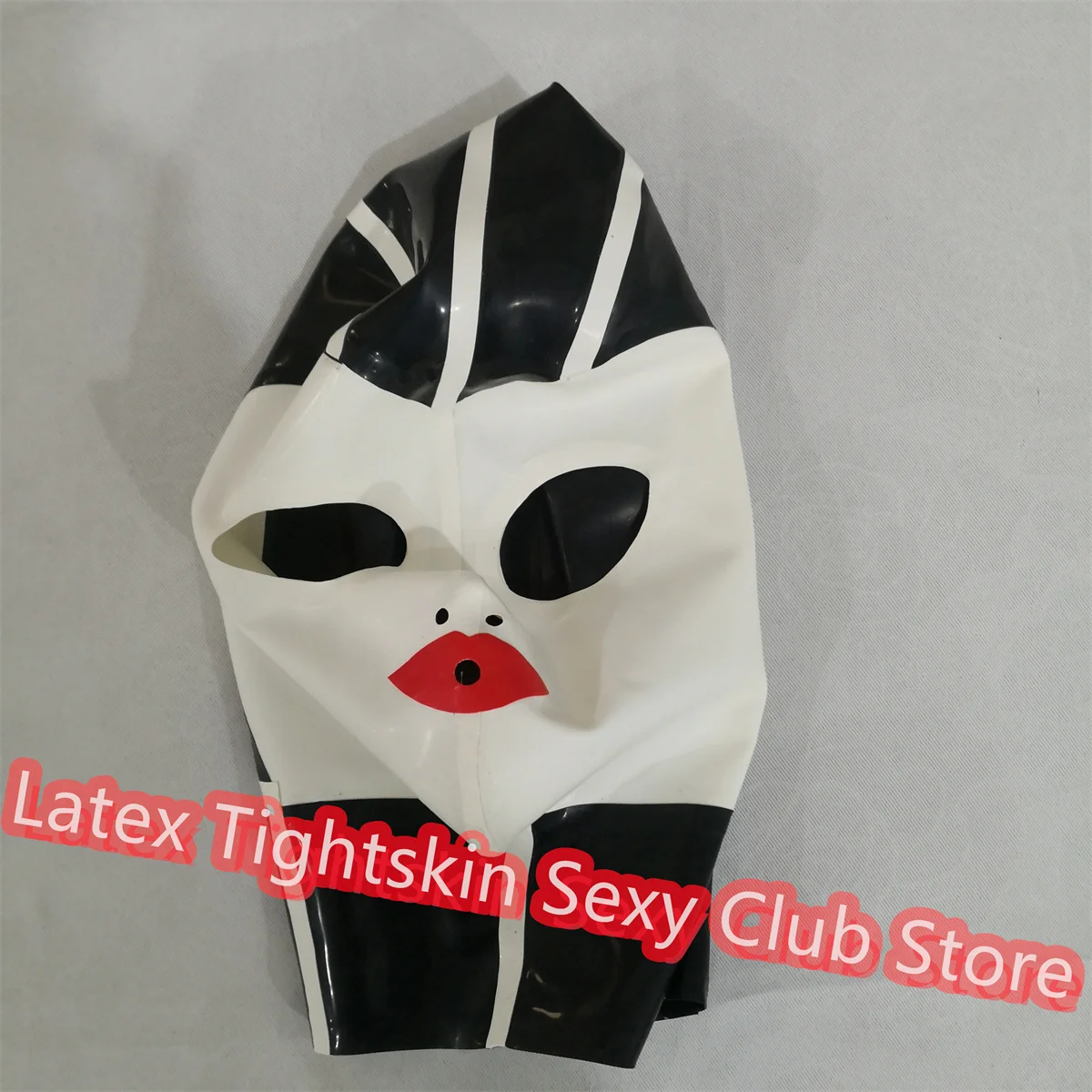 

Sexy Latex Hood Black with White Back Zip Halloween Cosplay Costumes