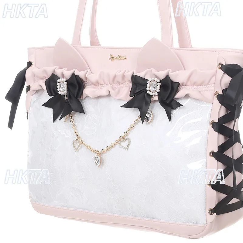 Japanese Sweet Shopping Mass Production Rhinestone Fungus Edge Bow Bag Autumn Casual Large Capacity Cute Lolita Backpacks Women