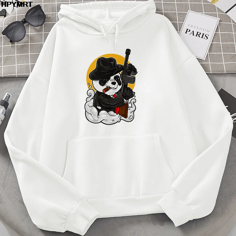 Autumn And Winter thin fleece Sweatshirts Ladies Street Casual Hooded Tops cute Panda Printed Women long sleeves pocket pullover