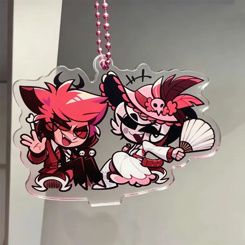 Cute Chibi Hazbin Hotel Radio Demon Alastor Princess Charlie Acrylic Key Ring Pink Ball Chain Couple Character Pendant Cosplay A