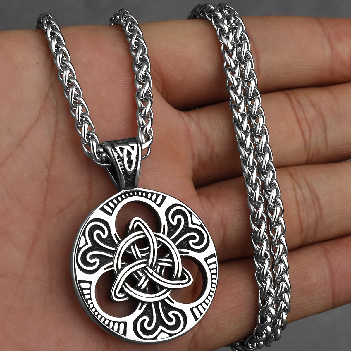Stainless Steel Vintage Viking Mixed Gold Color Odin Rune Necklace Men Celtic Knot Amulet Pendant Nordic Jewelry as Men’s Gifts