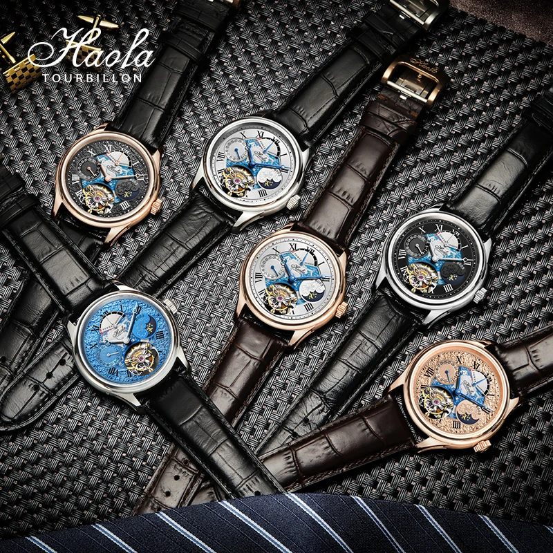 Haofa TIANGONG Tourbillon Automatic Movement Watch Men Day And Date Mechanical Watch for Men Moon Phase orologio uomo 8003