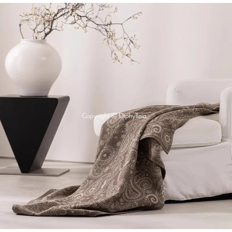 Diphylleia European Paisley Floral Blanket Modern Vinatge Cream On Brown Throw Rug Bed Scarf Runner Women's Shawl Wrap 130x150cm
