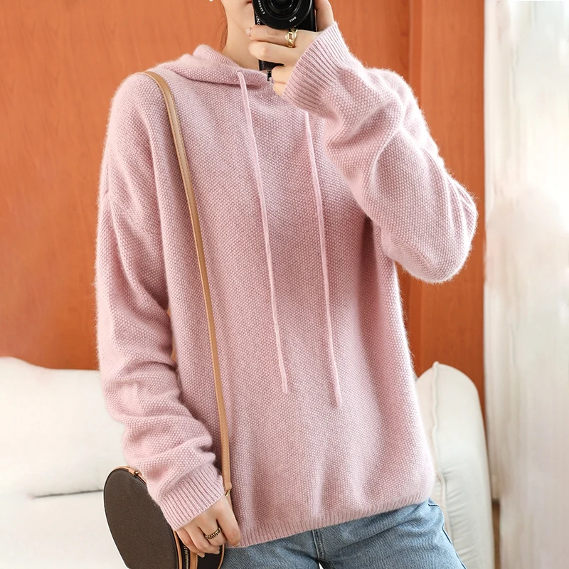 Pullover con cappuccio a maniche lunghe da donna autunno e inverno nuovo maglione di cashmere lavorato a maglia da donna top