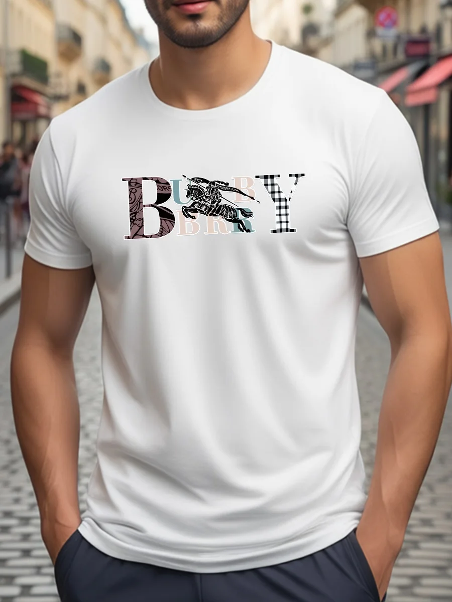 Camiseta Blanca de Manga Corta con Elegante Letras de 'BURBERRY' y Diseño de Caballero