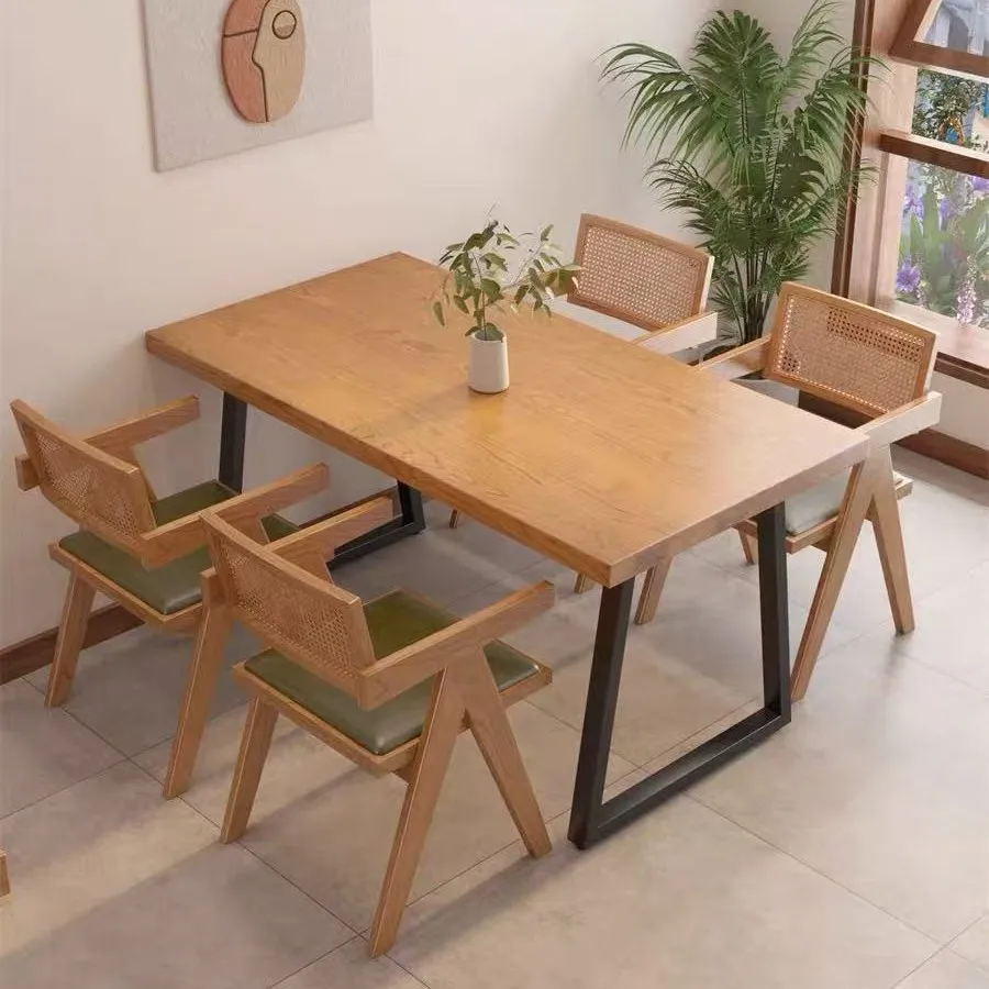 Hotel solid wood dining table and chair combination casual rectangular table