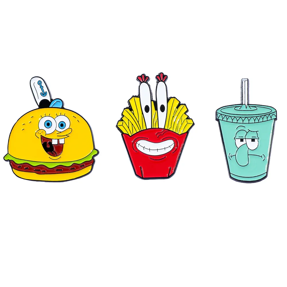 

1set Cute Cartoon Creative Personality SpongeBob SquarePants Metal Badges Food Shapes Alloy Brooches Accessories Pin Decorations