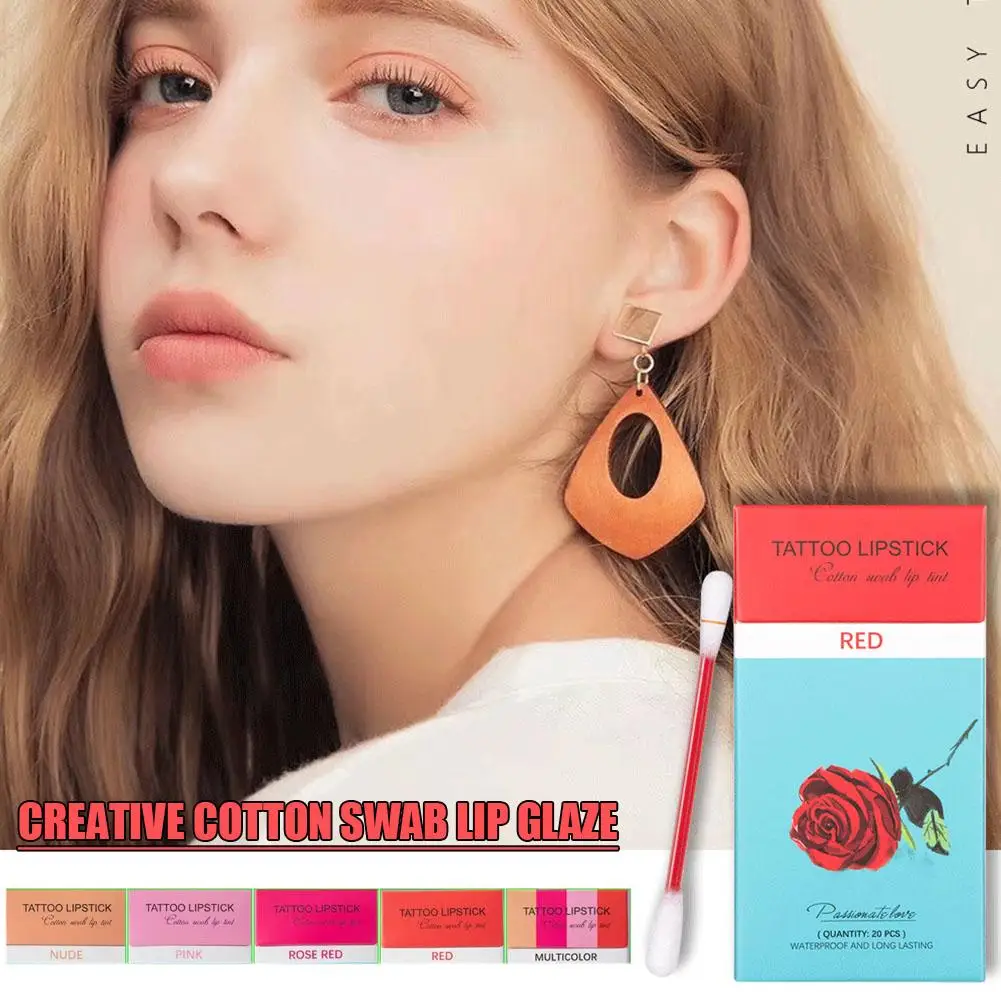 20cs/Set Flüssigkeit Lippenstift Nicht-Stick Zigarette Tattoo Tupfer Baumwolle Make-Up Wasserdicht Feuchtigkeitsspendende Lip Gloss Tragbare Design Ko M6Y4