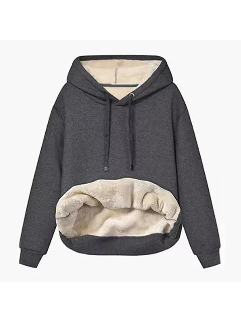 

Popular 2022 Winter Solid Color Women's Clothes Warm Plus Fleece Pocket Hooded Sports Sweater Pullover