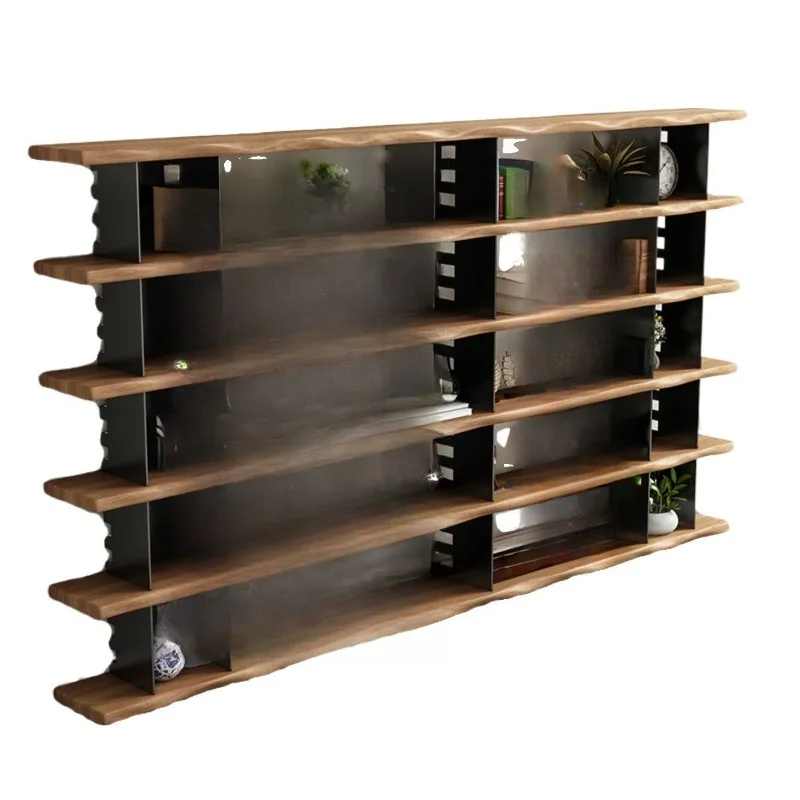 American wrought iron solid wood shelves, bookshelves, office display shelves, study cabinets, modern simple multi-layer floor