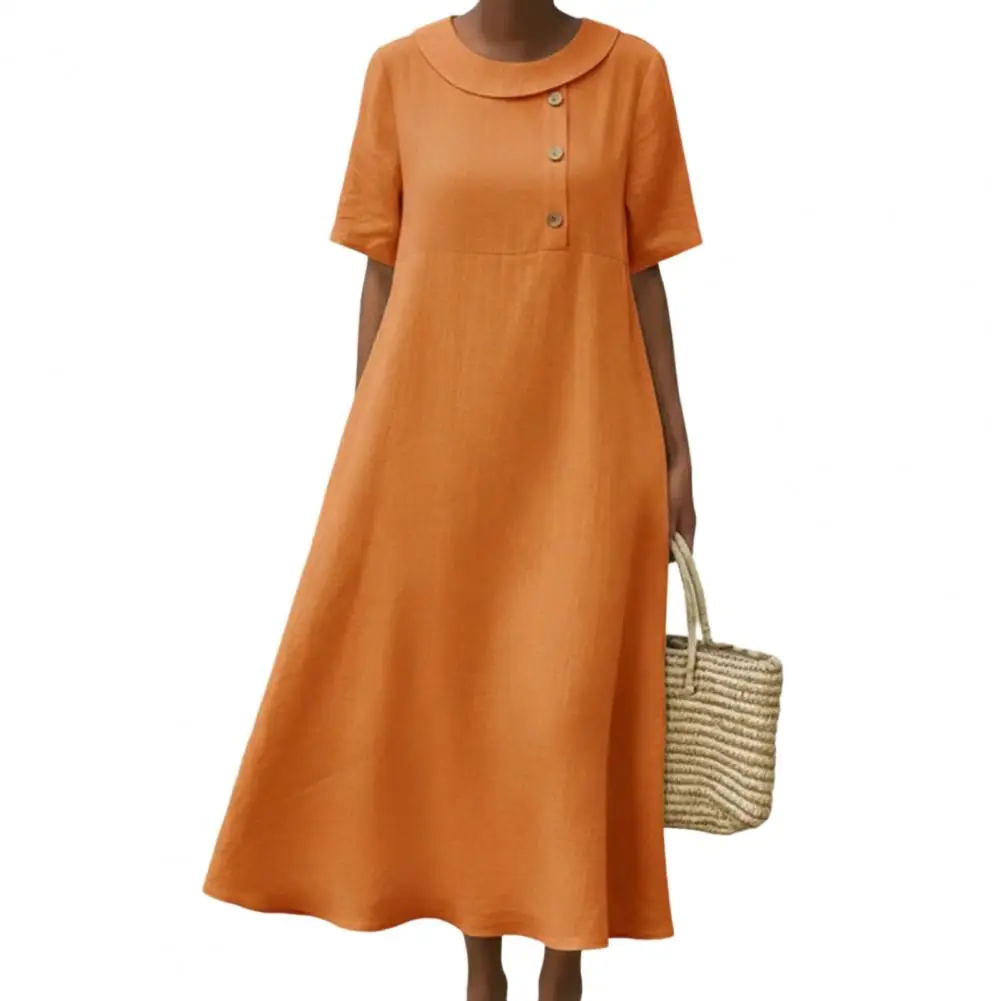 

Summer Midi Dress for Women Casual Crew Neck Short Sleeve Swing Dress Loose A-Line Flowy Beach Sundress Elegant Casual Dress New