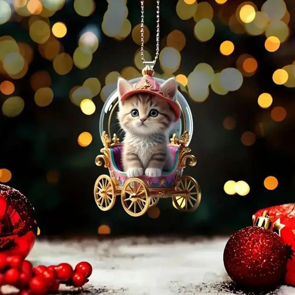 Kitten Car Pendant Hanging Ornament Acrylic Rearview Mirror Decor Cute Cat Bag Charm Car Interior Accessories Кошачьи Ключи