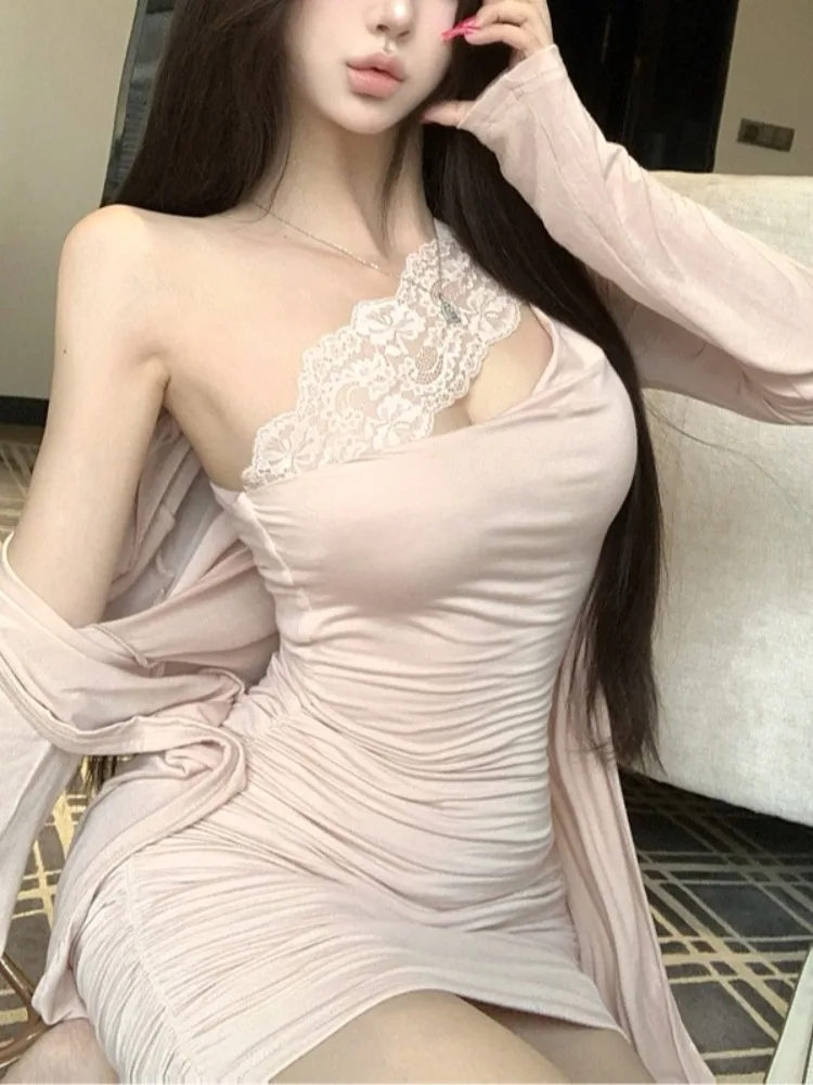 Zestaw damski Pure Desire Lace off-shoulder Dr Long Sve, nowa kolekcja jesień, elegancki komplet do pracy, dwuczęściowy.