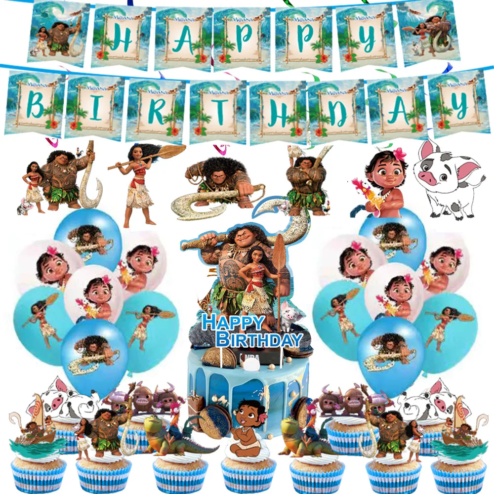 

Moana Theme Cartoon Party Tableware Set Cup Straw Plate Napkins Candy Box Banner Flags Kid's Birthday Party Decorations Supplies