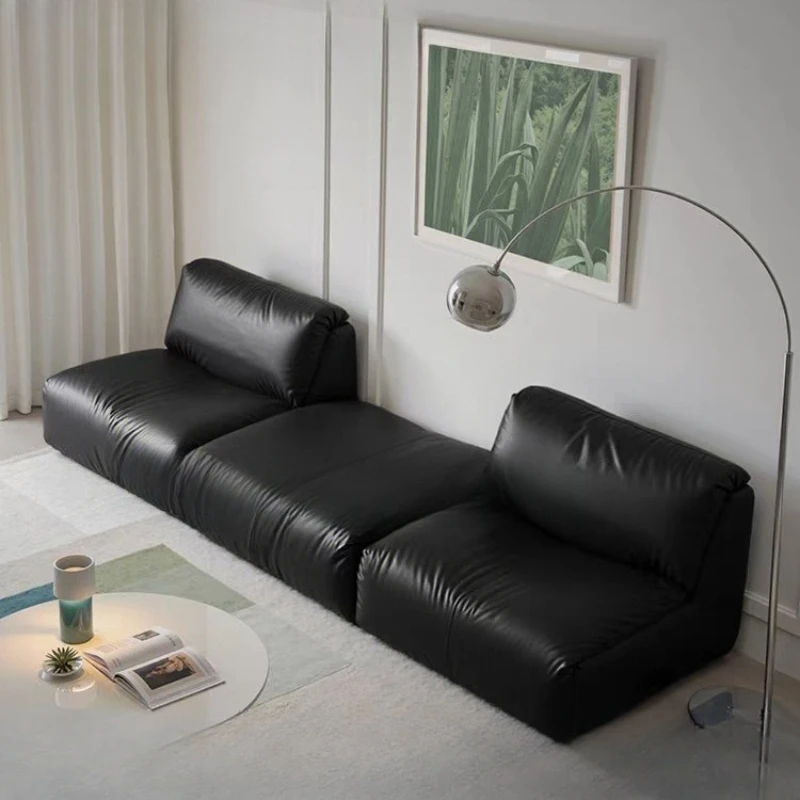 

French retro style high-end black modular combination sofa second-hand wrapped tofu block designer art style sofa