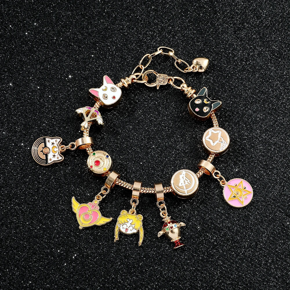 Japanese Anime Periphery Bracelet, Sakura Sailor Moon Charm, Cartoon Figure, Metal Bangle, Girl Jewelry, Christmas Gifts