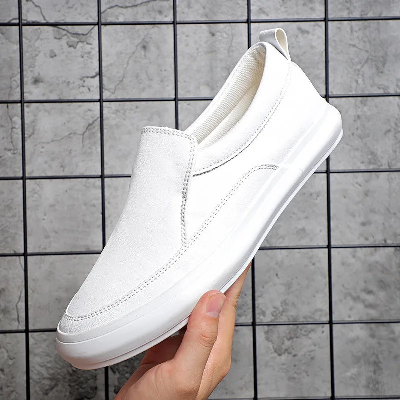 Luxury Leather Slip-on Sneakers for Men Designer Lightweight Soft-soled Outdoor Men\'s Sneakers Fashion Sports Casual Shoes Male