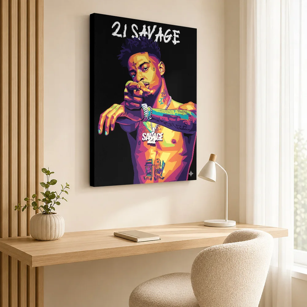 21 Savage Framed Canvas Poster Customized Retro Music Wall Paintings Decoration for Studio Bedroom Ready to Hang Gift for Fans