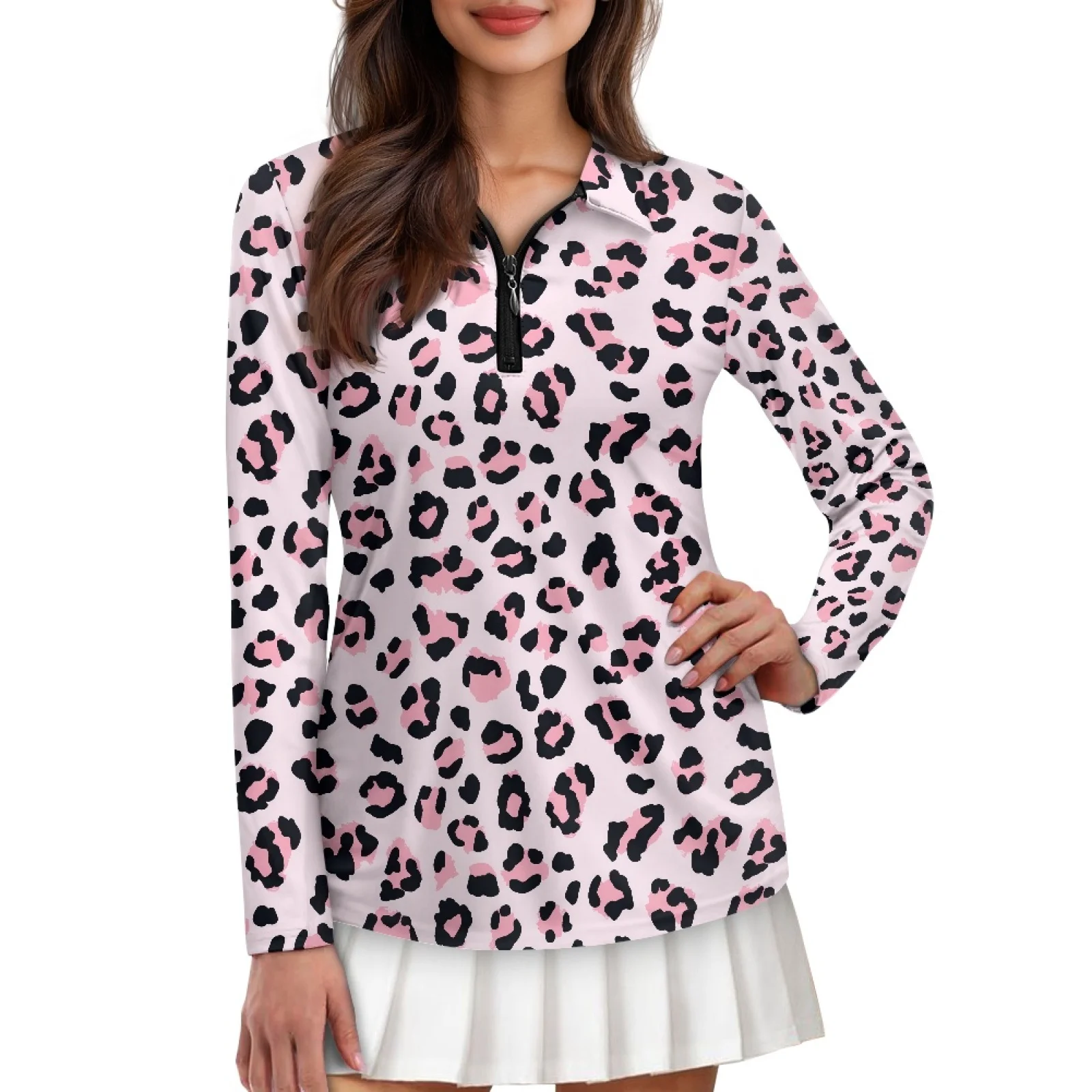 PENSTROLL Leopard Womens Machine Washable Hiking Tops Plus Size Tennis Polo Tops for Jogging