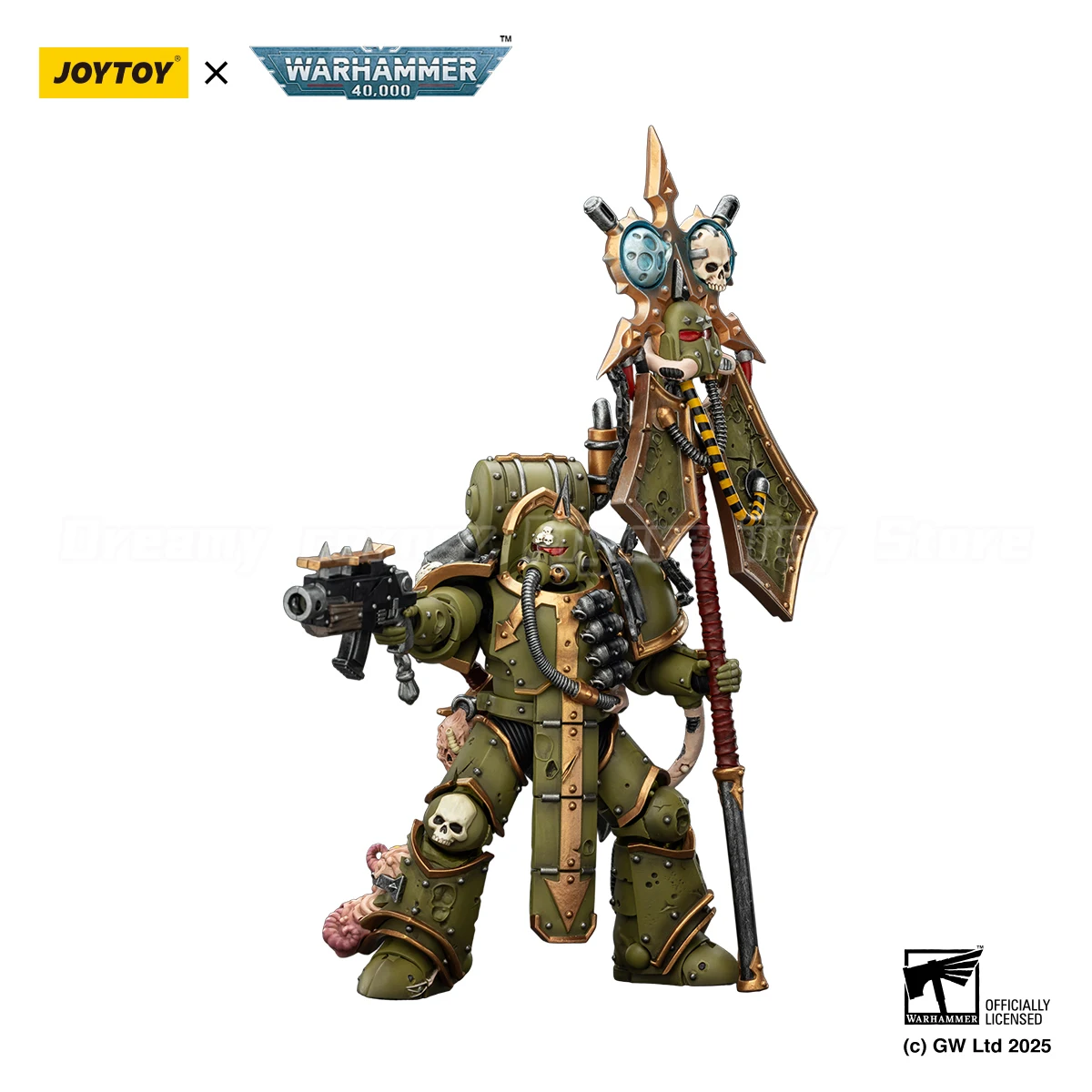 【Voorverkoop】JOYTOY Warhammer 40K Death Guard Plague Marine Icon Bearer met Boltgun en Plague Knife 1/18 Action Figure Model