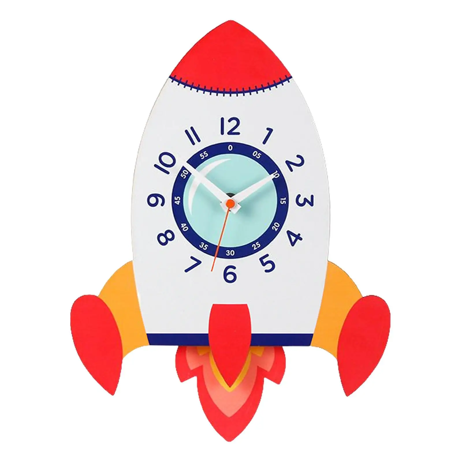 Cartoon Wall Clock with Pendulum Wooden Decorative Clock for School Nursery Rocket