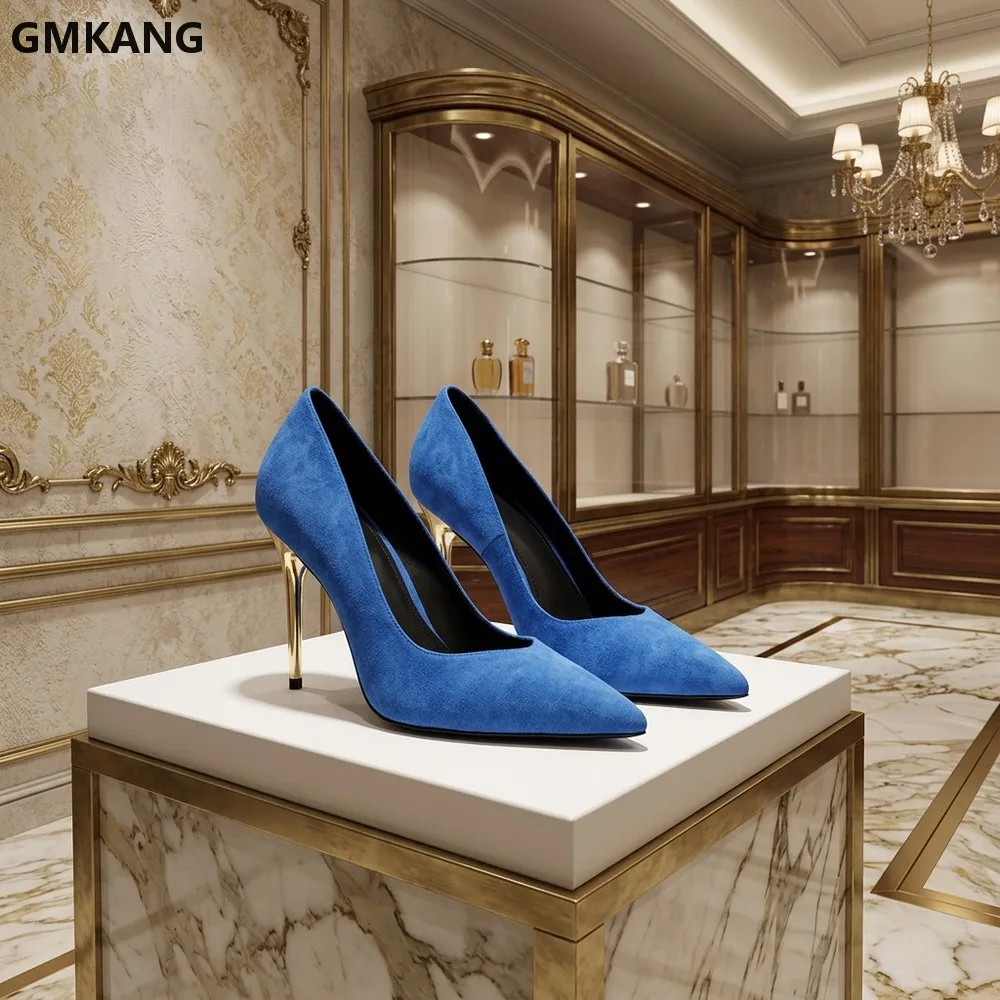 Women’s Pointed Toe Stiletto Heels Metal Heel V-Shaped Thin Heels Dress Shoes for Office Party Evening Fashion Elegant Look