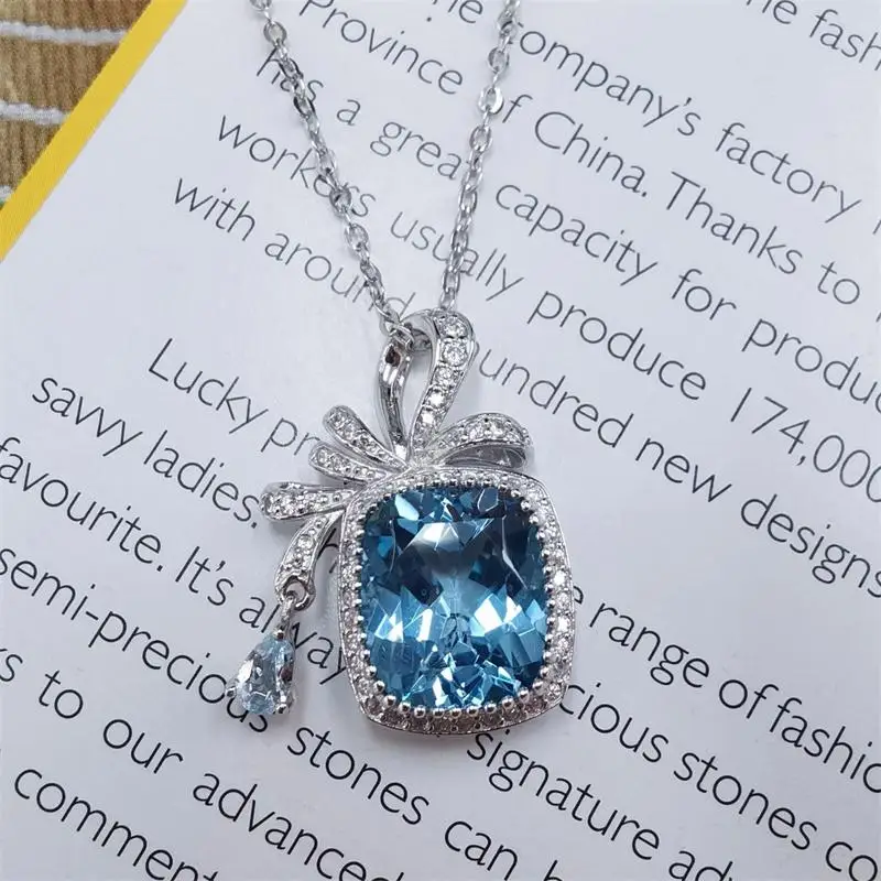 

Fine Jewelry Woman Topaz Silver Pendant With Natural Topaz Gemstone 10*12mm For Woman Wedding Party Banquet Lady Gift Dating