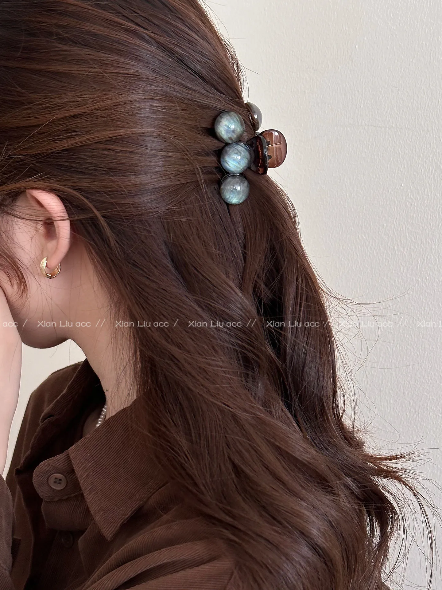 Chinese Style Lucky Fortune Marbled Pearl Resin Hair Claw Clips For Women Elegant Non Slip Jaw Clips Half Updo Hair Accessories