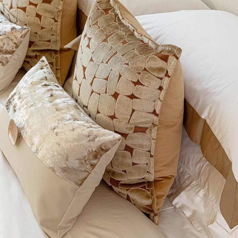 30X50/50X50CM Beige Gold Throw Pillow Cover Simple Light Luxury Stamping Waist Cushion Cover Decor Home Decorative Pillowcase