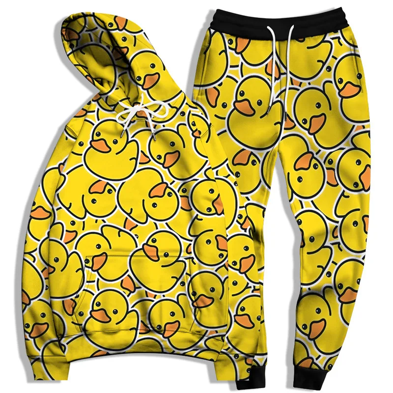 Mignon canard en caoutchouc impression 3D hommes survêtement ensembles animaux sweat à capuche décontracté + pantalon 2 pièces ensembles surdimensionné sweat mode unisexe vêtements