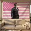 Leon Kennedy Pink American Flag Tapestry, Gamer Wall Hanging for Dorm & Bedroom Decor