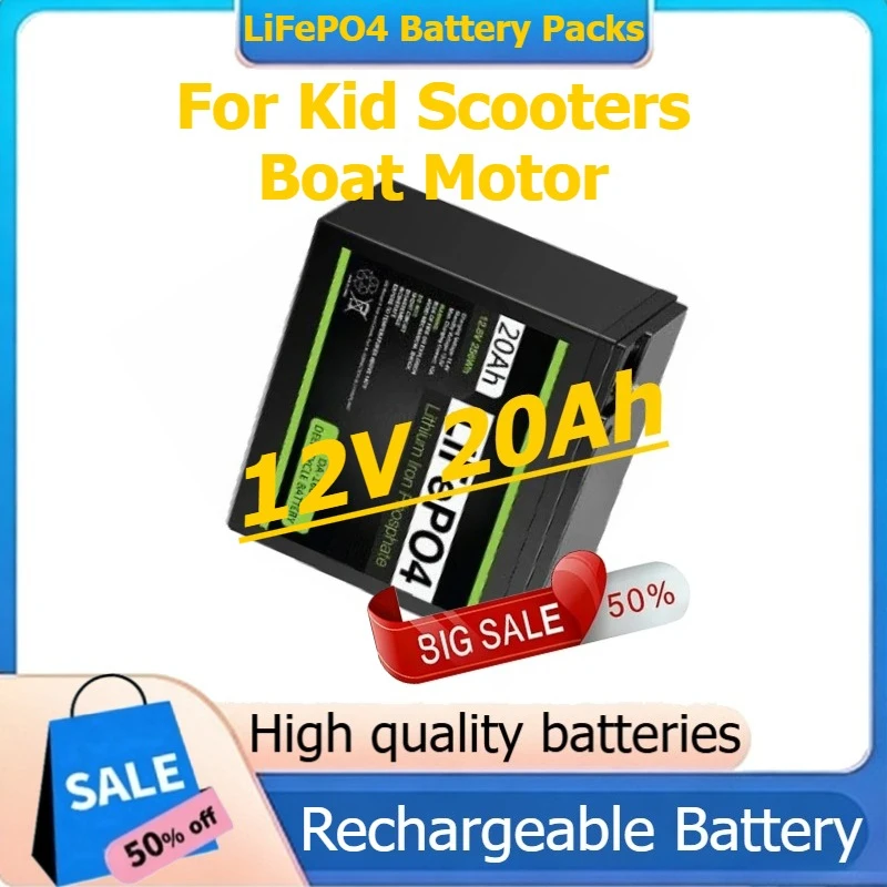 

LiFePO4 Battery For Kid Scooters Boat Motor Lithium Iron Phosphate Rechargeable Battery 12V 20Ah