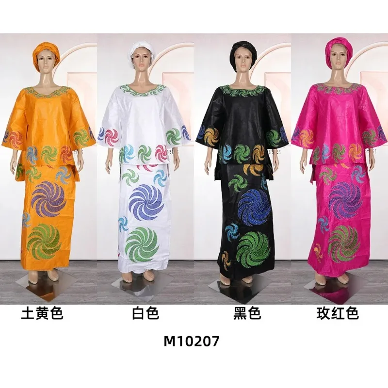 

2025 With Headscarf Plus Size African Clothes for Women Dashiki Ankara Evening Gown Outfit Wedding Party Top Skirt Matching Sets