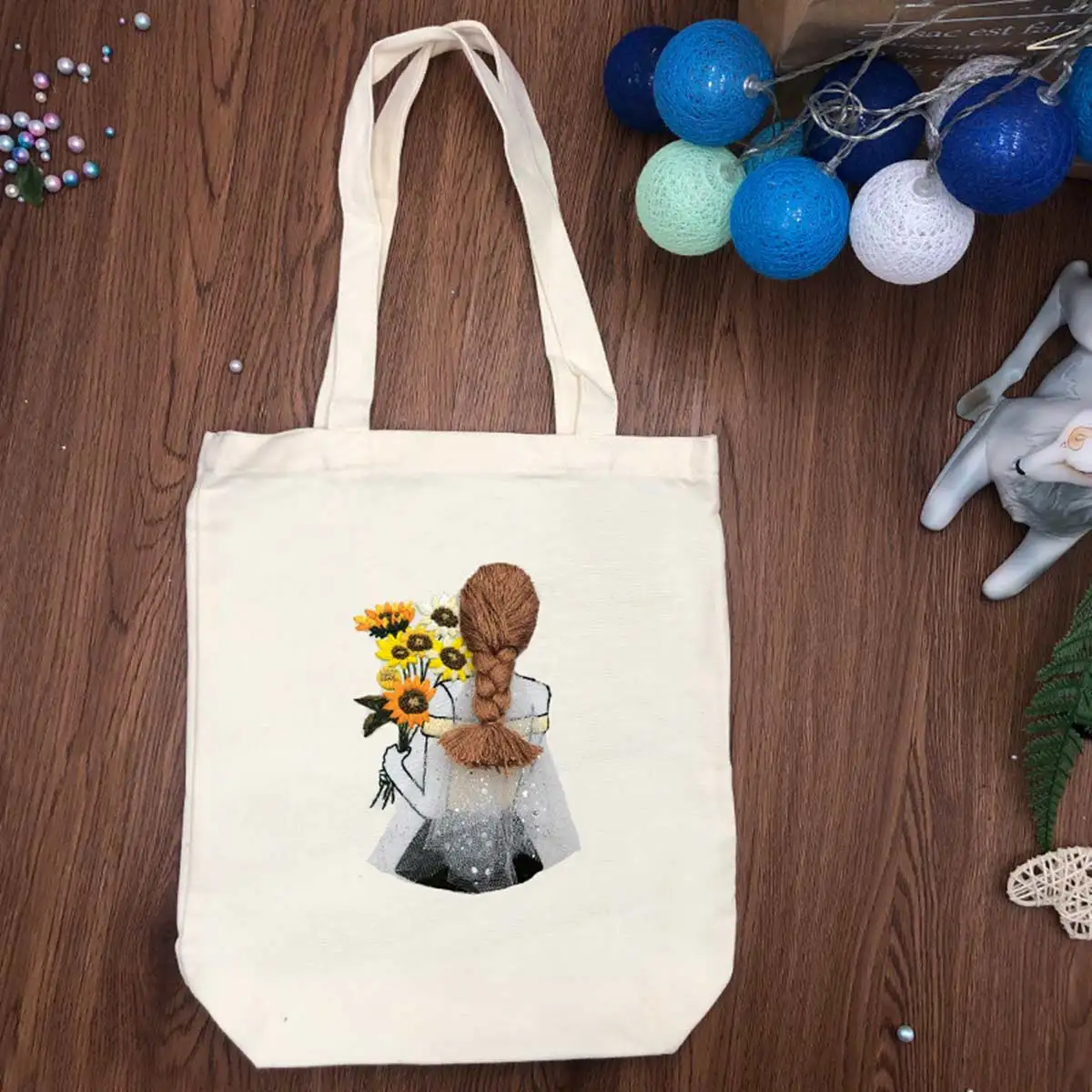 

Unfinished Embroidery Kit Besties Girl Friends Shoulder Shopping Bag Tote Handwork Sewing Cross Stitch Set Tools Material Pack