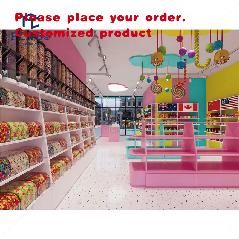 custom.Colorful Candy Shop Furniture Retail Store Display Pick and Mix Candy Display Rack Sweets and Candy Shop Display Counter