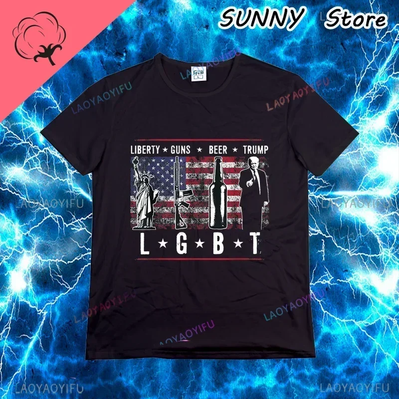 LGBTQ Liberty Guns Beer BBQ Donald Trump T-Shirt Top Funny Political 4th Of July Tee Anime Graphic Popular T-shirts Customized