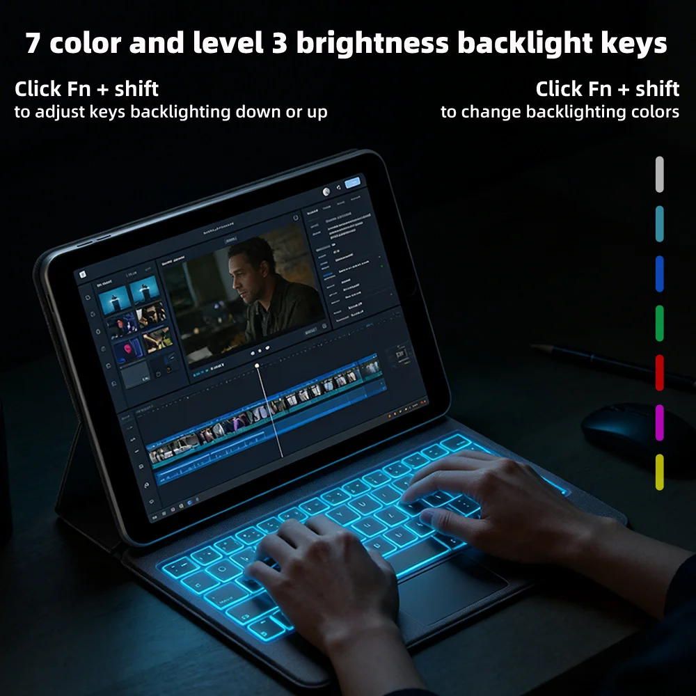 Wireless Backlit Keyboard Case with Trackpad For iPad 11th Gen A16 10th Air 4 5 6 Pro 11 13 M4 12.9 Magnetic Stand Folio Cover view 6