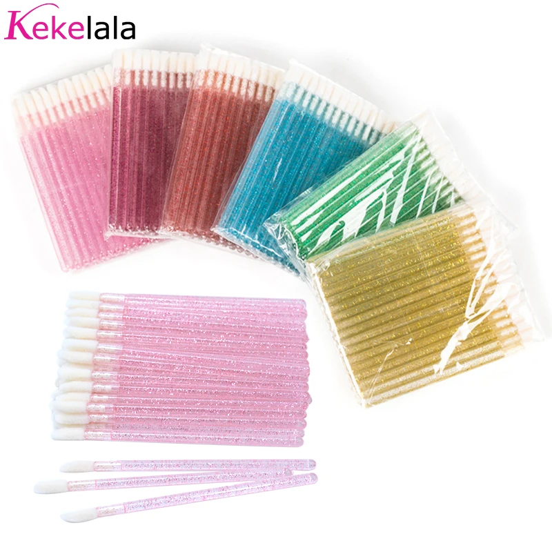 50Pcs Disposable Crystal Lip Brush Lipstick Gloss Wands Eyelash Spoolies Lash Extension Cleaning Applicator Micro Makeup Tools