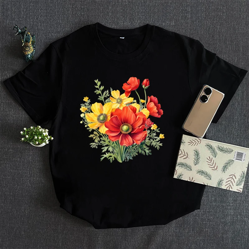 A bouquet of red and yellow with vibrant colors Anemone heat transfer printing clothes patch flower DTF stickers clothing DIY